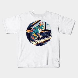 Musician Cat Lover Colorful - Cat Playing Piano Kids T-Shirt